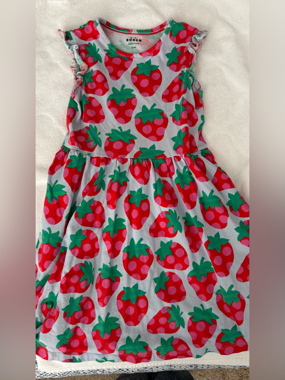 Mini Boden Strawberry Print Jersey A-line dress (Size 9-10)